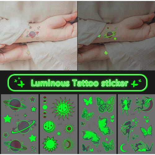 Luminous Tattoo Butterfly Starry Star Universe for Kids Fake Tattoo Glowing In Dark Waterproof Temporary Tattoo Christmas Gift