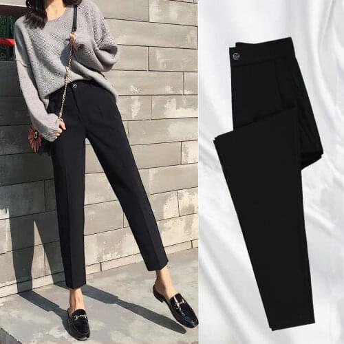 Spring and Summer Ice Silk Chiffon Suit Pants Slim Women Straight-Leg Pants Loose Black All-Match Cropped Skinny Pants Womens