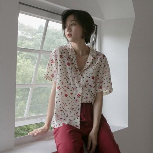 Vintage floral shirts print womens tops and blouses
