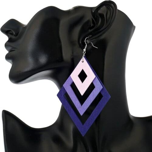 JUCHAO Vintage Jewelry Exquisite Rhombic Wood Earring Hollow Multilayer Modern Beautiful Drop Earrings for Women 2020