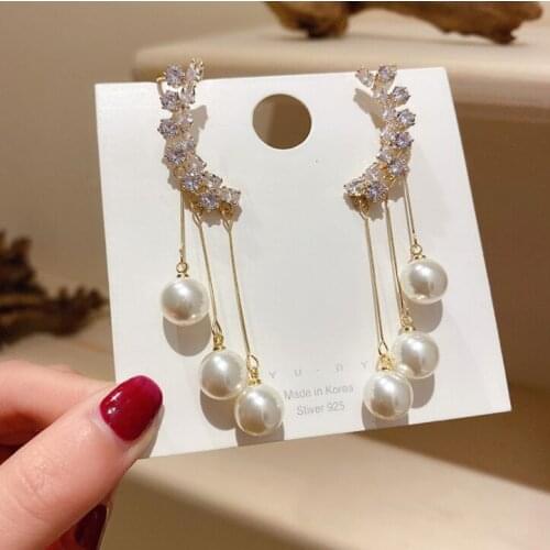 High quality Crystal pearls tassels Ear bone clip fashion jewelry Accessories Earring Ear Clip elegant Beautiful Earrings