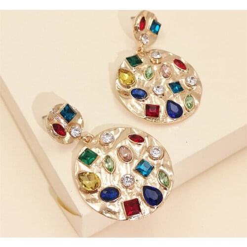 Juran Gold Color Punk Earrings Womens Multicolor Rhinestone Dangle Drop Ear Accessories Fashion Jewelry For Gifts Bijoux
