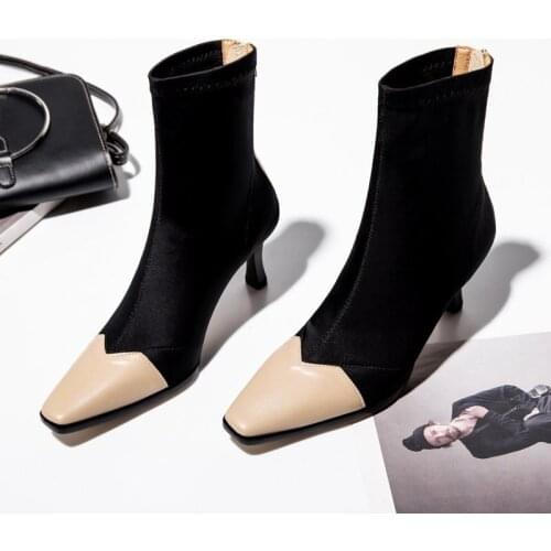 Women Boots Solid Color Patchwork Ankle Boots Thin High Heels Vogue Pointed Toe Ladies Sexy Shoes Nice Tide Chelsea Boots