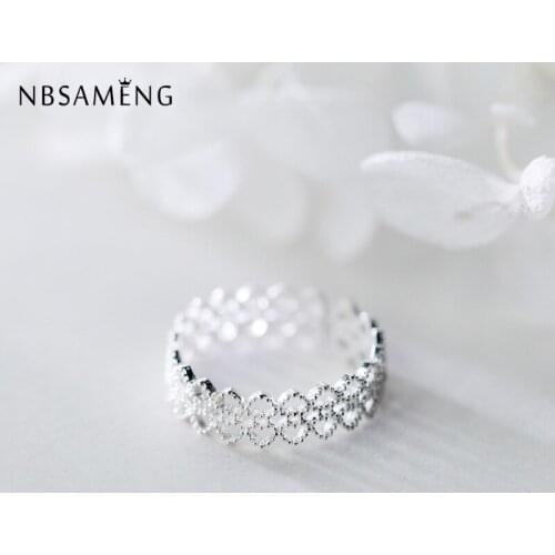 NBSAMENG 100% 925 Sterling Silvr Gothic Hollow Pattern Cross Lace Rings Opening Adjustable For Women Ring Gift Jewelry Bijoux