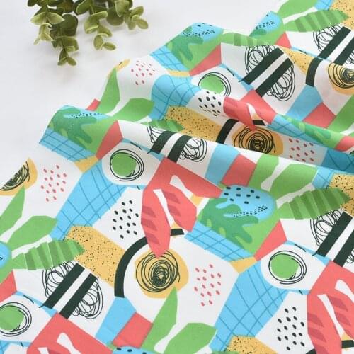 1meter Hand drawn abstract painting printing fabric for Childrens skirt dress DIY Summer clothes bag handwork fabric art XMT