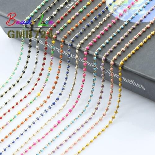 1 meter Gold Plated Drop Oil Cute Wire Wrapped Rosary Chain Round Stone Beads Chains For DIY Jewelry Making Bracelet Necklace