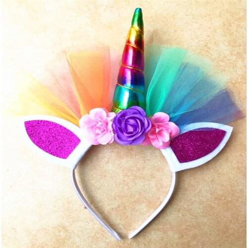 1PC Glitter Unicorn Horns Headbands for Kids Beautiful Flower Headwear Rabbit Ears DIY Hair Accessories Halloween Party