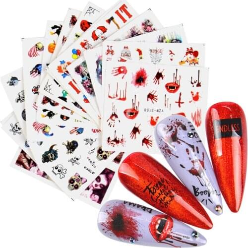 1 PC Halloween Nail Art Water Sticker Set Anime Skull Bone Decals Gel Polish Slider Accessories Nail Decorations