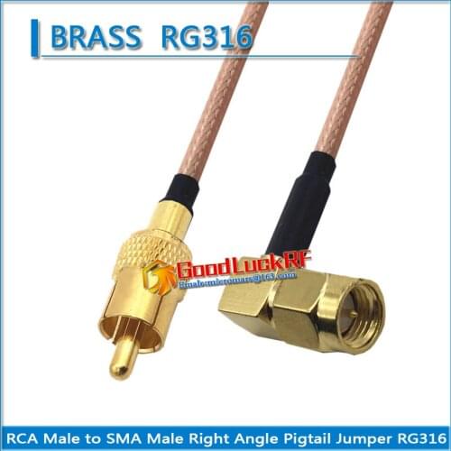 1X Pcs RCA Male to SMA Male Right Angle 90 Degree Plug Pigtail Jumper RG316 Extend cable copper RCA to SMA video recorder