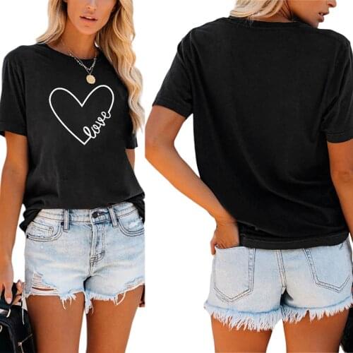 2020 New Female T-Shirt, Heart Letter Print Round Collar Short Sleeve Blouse Tops for Summer