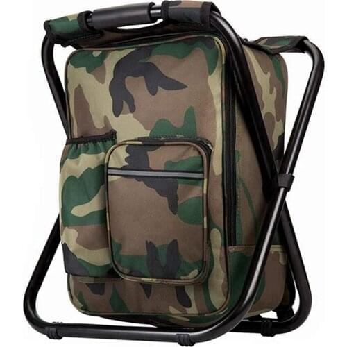 3 in1 Multifunction Fishing Backpack Chair, Portable Hiking Camouflage Camping Stool, Folding Cooler Insulated Picnic Bag