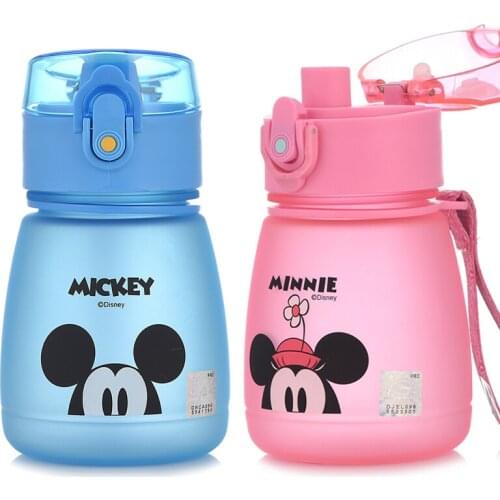300mL Disney Mickey Minnie Cartoon Water Cup Portable Straight Drink Straw Bottle Mummy Feeding Baby Cup Children School Bottle