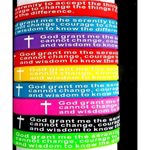 50PCS Mix lot GOD SERENITY PRAYER silicone Bracelets Men Women Cross Wristbands Wholesale Jesus Jewelry