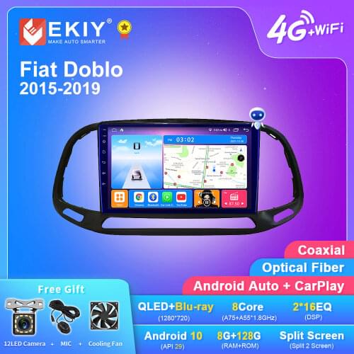 EKIY For Fiat Doblo 2015 - 2019 Android Car Radio QLED DSP Carplay 1280*720 6+128G Multimedia Player GPS Navi Stereo BT 2din DVD