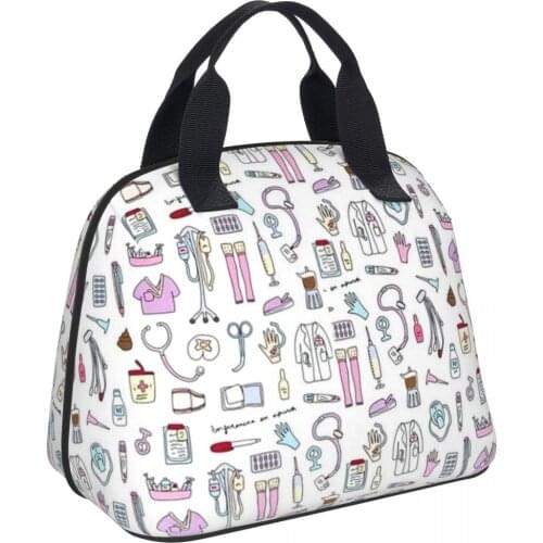 NOISYDESIGNS Travel Nurse Bag Insulated Lunch Bags Women Nurse Print Food Case School Cooler Warm Bento Box for Kids Waterproof