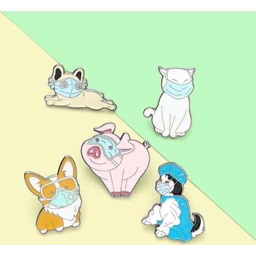 Cute Animal Brooches for Women Cat Dog Pig Corgi Husky French Funny Enamel Pin Backpacks Lapel Pin Metal Badge Jewelry Wholesale