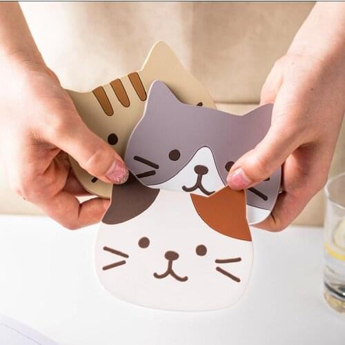 Eco-Friendly Cat Shaped Cute Coasters for Cup PVC Silicone Material Coaster Insulation Pad Non-slip Mats Bowl Mat Placemat