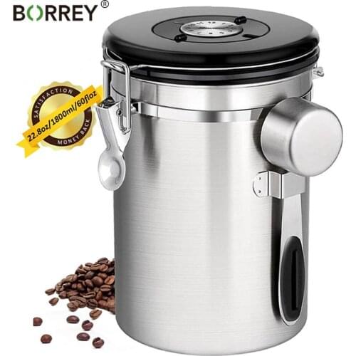 BORREY Stainless Steel Coffee Canister Containers with Spoons Anti Rust Food Canisters with Date Tracker Beans Sugar tea 22OZ