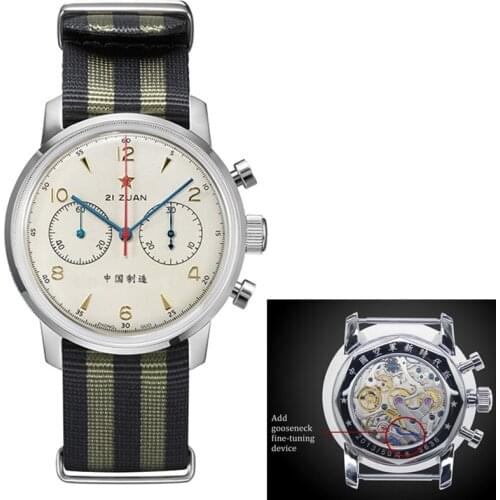 RED STAR 42mm Mechanical 1963 Mens Chronograph Watch ST1901 Seagull Movement with Gooseneck Pilot Men Watches Nylon Male Clock