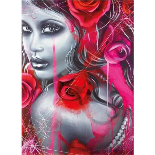 Red Flower Woman Full Round square Drill Diamond Picture,Rhinestone,Diamond Painting Portrait,Diy crystal Diamond pattern EE2020