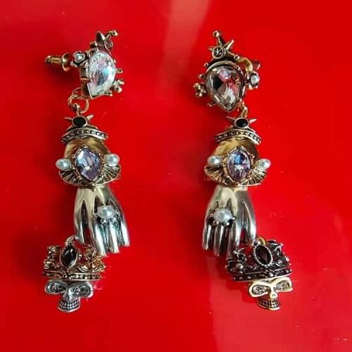 Hot Brand Fashion Jewelry Gold Color Skull Head Earrings Crystal Tassel Earrings Long Tassel Design Hot Fashion Party Earrings