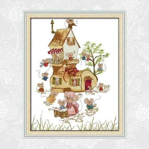 The mouse family Patterns Needlework Sets DMC Count Embroidery Print on Canvas Cross-stitch kits DIY Handmade Crafts