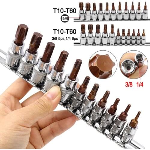 11PC 3/8" 1/4" Drive S2 Alloy Torx Screwdriver Bits Set Spline Socket Bit T10 T15 T20 T25 T27 T30 T40 T45 T50 T55 T60 Hand Tools