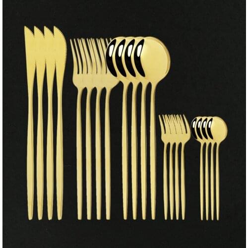 Dinner 20Pcs Cutlery Stainless Steel Tableware Cake Fork Knife Set Dinnerware Home Flatware Modern Gold Mirror Cutlery Set