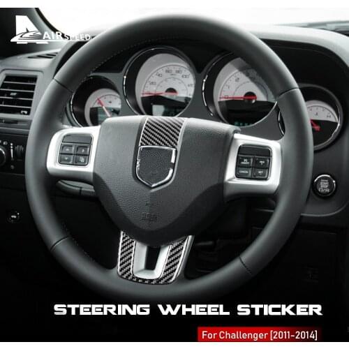 AIRSPEED 2pcs Car Steering Wheel Cover Sticker Carbon Fiber for Dodge Challenger 2011 2012 2013 2014 Accessories Interior Trim