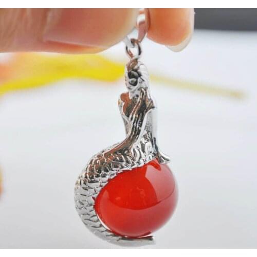 Natural Red Carnelian Bead GEM Pendant Mermaid Jewelry S898