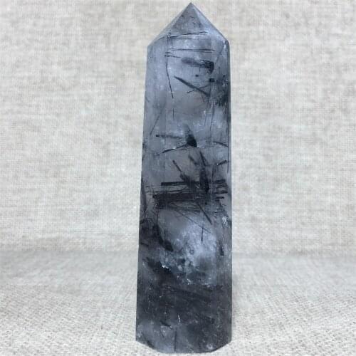 Natural Tourmaline Quartz Crystal Point Tower Feng Shui Healing Rock Mineral Stone Hexagonal Column Magic Wnad Home Decoration