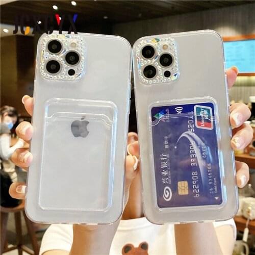 Transparent Card wallt Phone Case For iPhone 11 12 Pro Max X XR XS 7 8 Plus SE 2 3D Diamond Camera Lens Protection Soft Cover