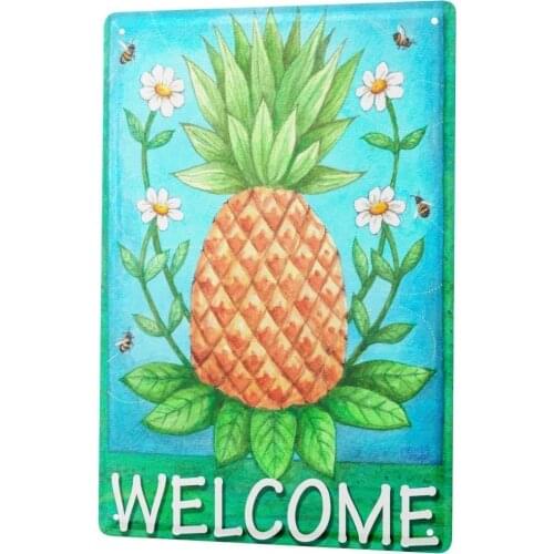 SINCE 2004 Retro Tin Sign Metal Plate Decorative Sign Home Decor Plaques Wall Decor Plate Welcome Pineapple Flowers Wall Plate