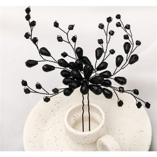 Black Color Crystal Hairpins Handmade Vintage Baroque Tiara Headpiece Wedding Headdress Women Bridal Hair Accessories Jewelry