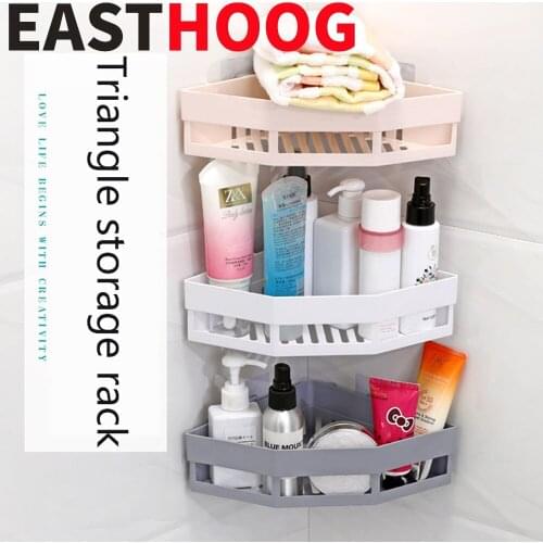 Hot ABS Bathroom Corner Shelf Adhesive Storage Rack Corner Holder Shower Gel Shampoo Basket Bathroom Accessories