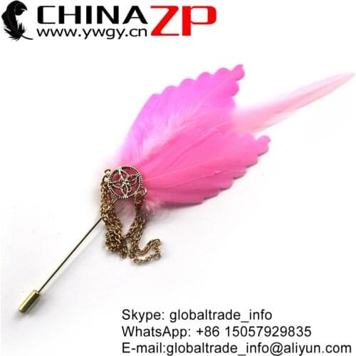 CHINAZP Unique Pink Chicken and Trimmed Goose Feathers Chain Brooch Pin for Fashion Decorations