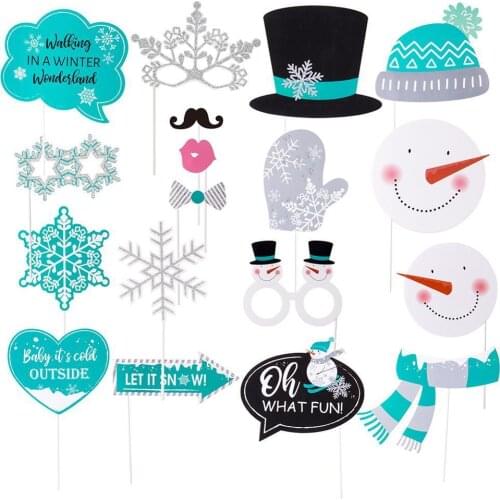 Fun Glittery 18pcs Winter Wonderland Photo Booth Props Snowflake Snowman Let It Snow Christmas Decorations Baby Birthday Party