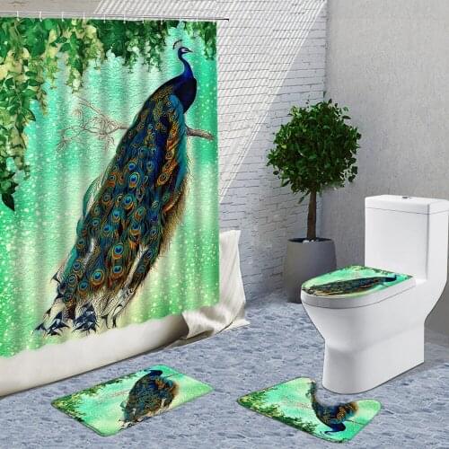 Green Peacocks Shower Curtains Green Leaf Vine Printed Bathroom Curtain Home Decor Wall Hanging Background Cloth Bath Supplies