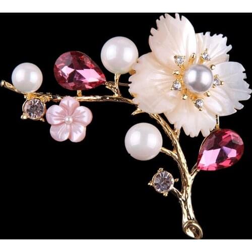 Pink Pearl Flower Brooches For Women 2017 Fashion Bird Brooch Multicolor Female Pins Brooches Gifts For Girl