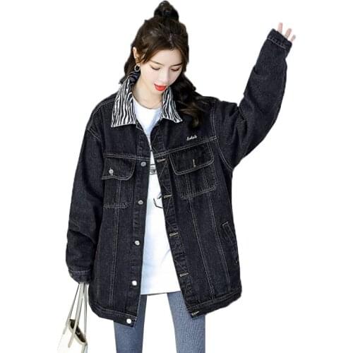 New Spring Autumn Denim Womens Clothing Womens Mid Long Loose Ins Trendy Denim Jacket Lapel Single-Breasted Female Trench Coat