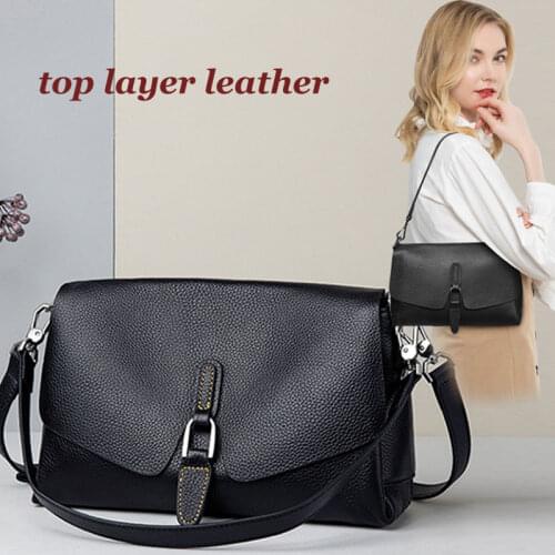 The First Layer Of Cowhide Womens Bag Fashion Lychee Shoulder Bag New High-grade Messenger Bag Leather Ladies Fashion Bag
