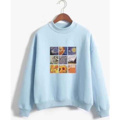 Van Gogh Oil Painting Sweatshirts Women Fashion Pattern Hoodies Winter White Casual Pullover O-Neck Woman Harajuku Fleece Tops