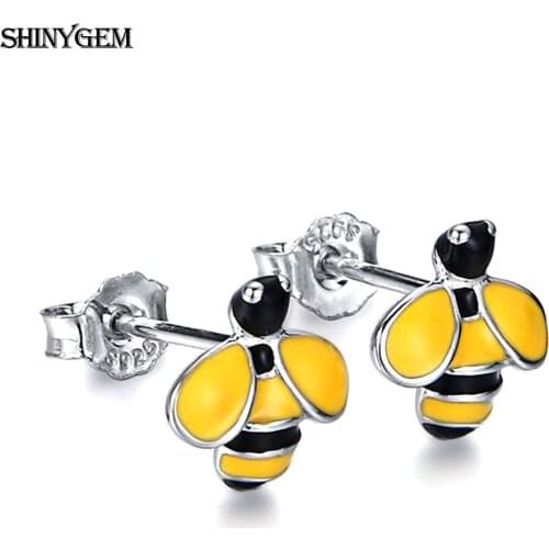 ShinyGem New Trendy 2020 9mm Cute Delicate Yellow Bee Insect Style Stud Shape Earrings For Women Jewelry Beautiful Girl Date