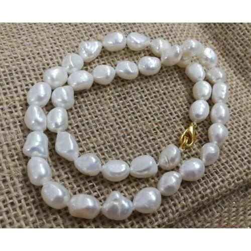 Women Jewelry 9mm white baroque beads choker necklace gold clasp Natural irregular freshwater pearl 35cm 40cm 14'' 17
