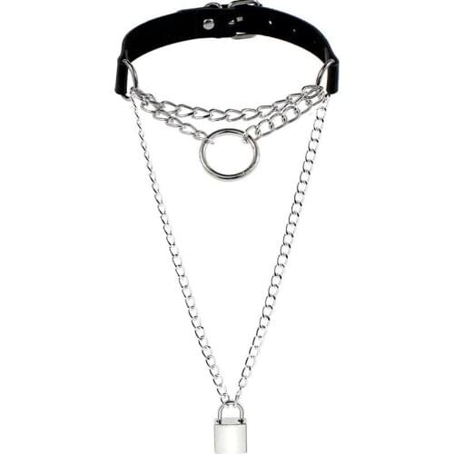 Sexy Gothic Multilayer Lock Key Necklace Round Buckle Punk Choker collar Padlock Pendant Necklaces Chain Women femme Jewelry