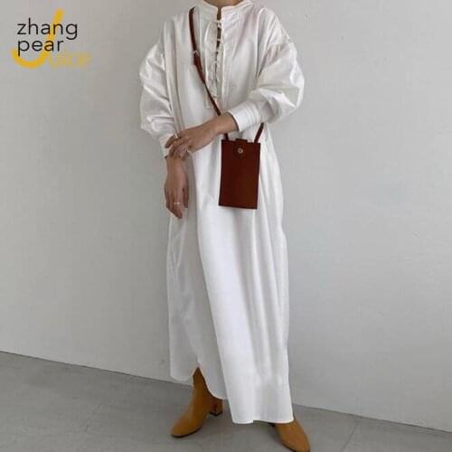 Lace-up Maxi Long White Dress Women Long Sleeve Elegant Bandage Dress Solid O Neck Ankle-Length Dress