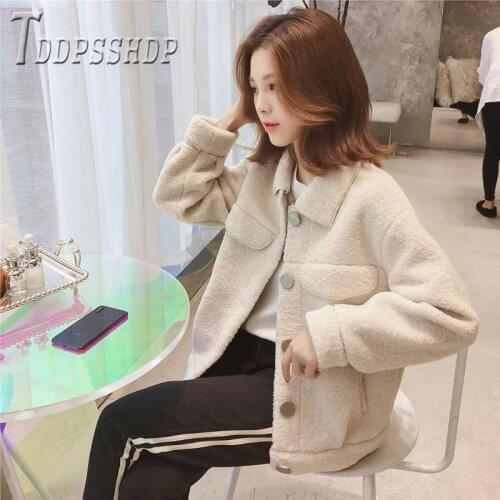 2019 Winter New Korean Single Breasted Women Coat Short Style Imitation Lambswool Female Jacket Tops