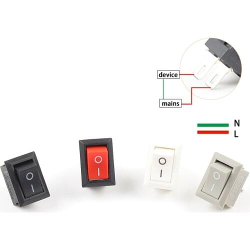 10PCS/LOT 2 Pin 10*15mm SPST ON/OFF Mini Boat Rocker Switch 3A 250V AC KCD11 Snap-in Rocker Switches Black Red White Gray