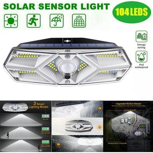 104 LED Solar Light Outdoor Solar Lamp Motion Sensor Solar Powered Spotlight 3 Modes Wall Lamp For Street Garden Decoration
