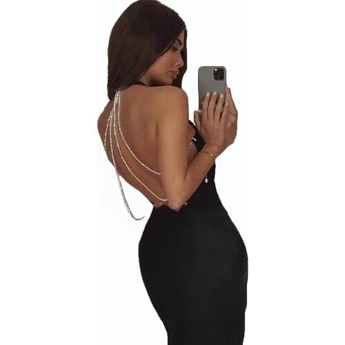 2021 Summer New Ladies Bodycon Dress Sexy Sleeveless Diamond Chain Bandage Dress Halter Night Club Celebrity Party Dresses